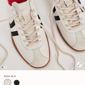 Anthro Coolway Miles Retro White Sneakers with Black Stripes and Gum Sole